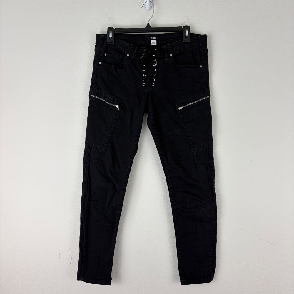 BDG Black Lace‎ Up Front Cargo Skinny Pants Womens 29 Zipper Utility Edgy Goth
